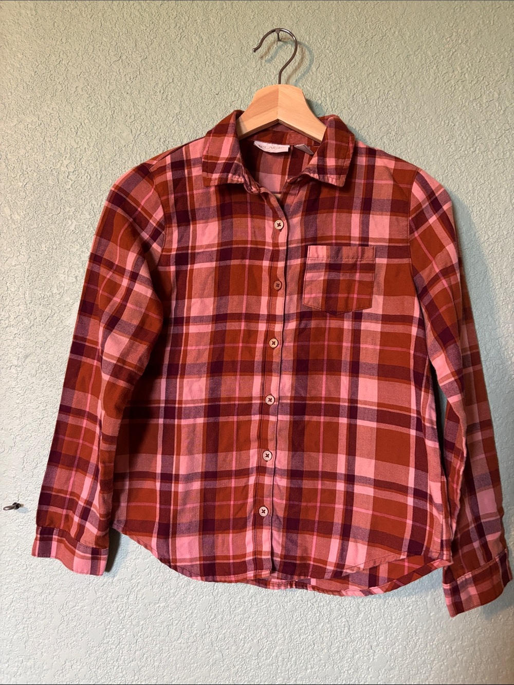 Place Pink and Rust Plaid Button-Down Shirt, Girls 10/12 - good